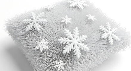 White fluffy pillow with decorative white snowflake ornaments