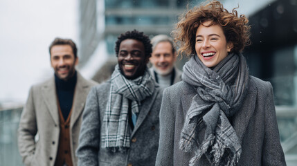Diverse group of young adults standing together outdoors.