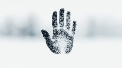 Handprint on Snowy Surface, Winter Scene with Frosty Background, Nature Detail
