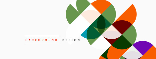 Obraz premium Abstract geometric shapes overlap, creating dynamic visual effect. Colors include orange, green, purple, maroon, white. Minimalist design.