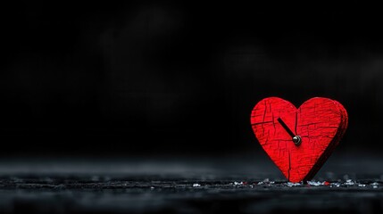 Red Heart Clock on Dark Background Symbolizing Love and Time in Creative Tribute