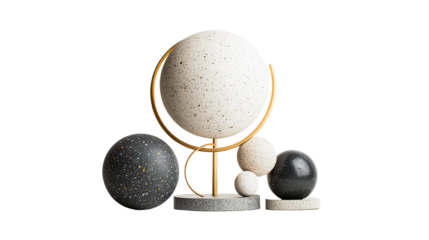Elegant arrangement of stone spheres and gold accents for minimalist aesthetic display