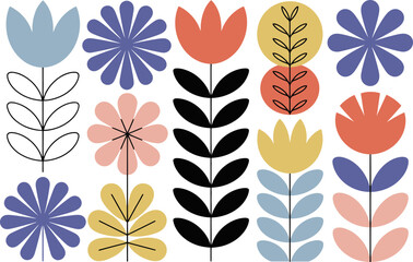 Colorful Floral Pattern with Various Flowers and Leaves