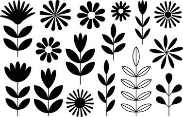 Black Floral Silhouettes on White Background