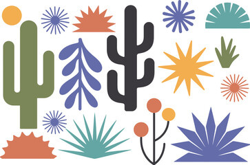 Desert Plants and Cacti in Colorful Flat Design