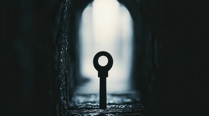 Key in a Dark Passageway Illuminated by Soft Light, Symbolizing Opportunity and Mystery