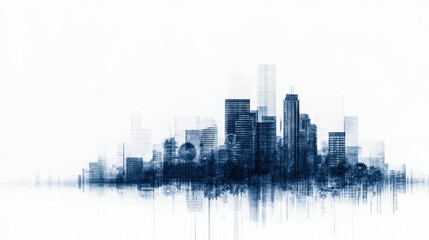Modern Urban Landscape with Abstract Blue and White Cityscape Illustration