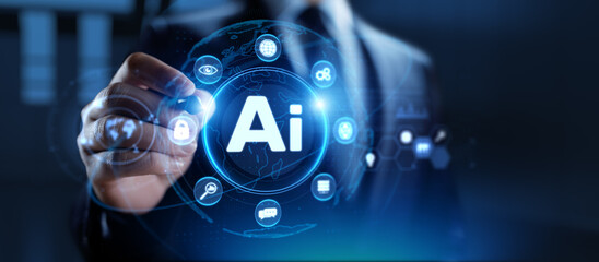 Artificial Intelligence Technology and Digital Transformation Interface Projected on Virtual Screen.