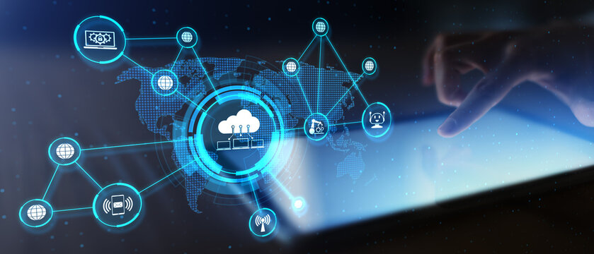 Cloud Networking and Digital Connectivity Infrastructure Illustrated on Wide Banner. - Powered by Adobe