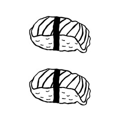 sushi sticker logo - hand-drawn japanese food doodle style 