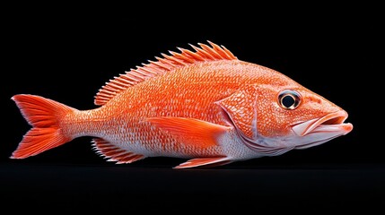Bright Orange Fish with Shiny Scales Posed Against Black Background in Profile View