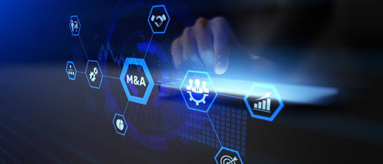 Mergers and Acquisitions M&A Strategy and Corporate Integration Illustrated as Business Technology Concept.