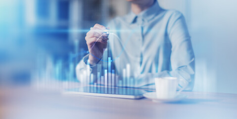 Interactive Data Analysis and Business Chart Visualization on Virtual Screen.