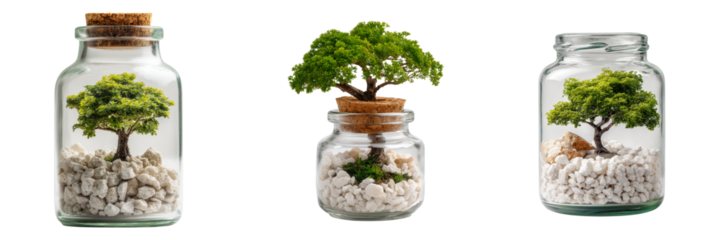 Set of Green foliage plants in stylish planters arranged neatly transparent png background. Ai generated