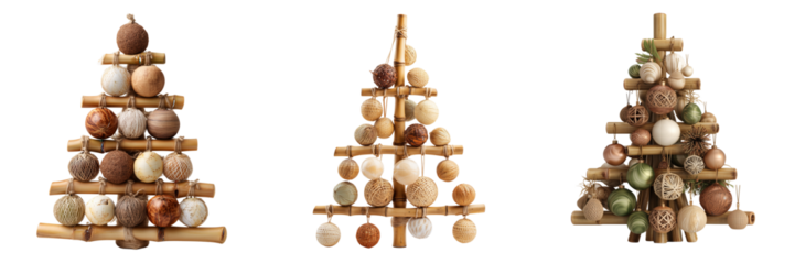 Set of Minimalist natural branch Christmas tree with green pine needles transparent png background. Ai generated