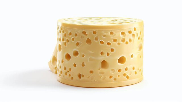 Delicious Cheese Wheel with Holes and a Slice on White Background.