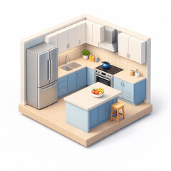 Modern isometric 3D kitchen interior design on white background
