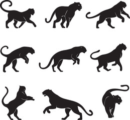 Set of Leopard Vector Silhouettes Black Isolated on White Background © Pure Vector