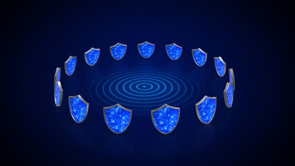 Digital Shields and Binary Code for Cyber Security and Data Protection Concept