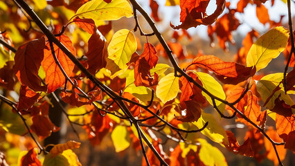 Vibrant Autumn Leaves on Tree Branches