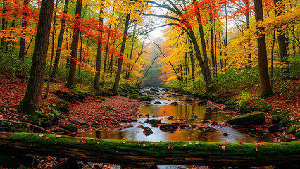 Serene Autumn Forest with Winding Stream