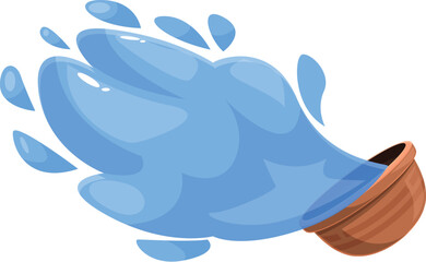 Fototapeta premium Cartoon illustration of splashing water from wooden bowl, isolated on white background