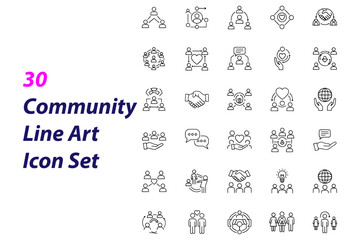 set of Community icons,
Community Line Art Icon Set – Monochrome Vector Illustration