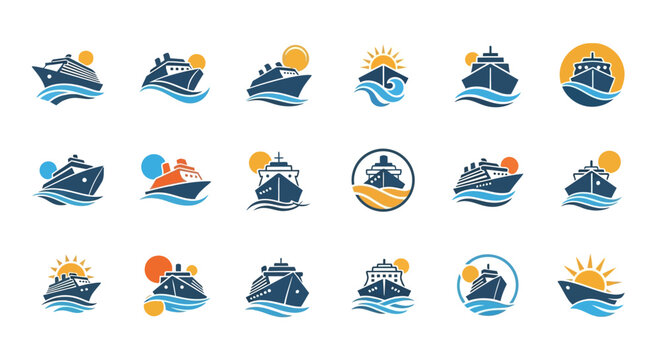 Diverse collection of cruise ship logo concepts for travel and tourism branding