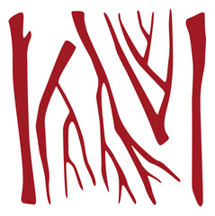 Set of tree branches without leaves: brushwood, deadwood, autumn forest. Vector elements for illustration.