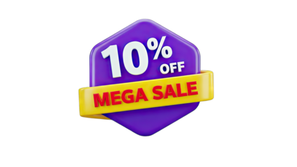 10% Off Mega Sale Badge on White Background