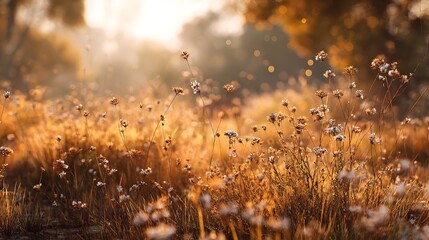 Abstract warm landscape of dry wildflower and grass