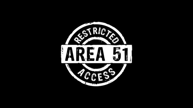 Area 51 restricted access stamp and hand stamping impact isolated animation. Government top secret 3D concept. Alpha matte channel.