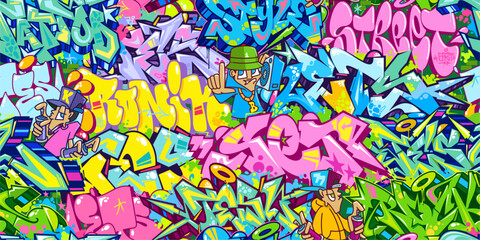 Cool Seamless Colorful Modern Abstract Urban Style Hiphop Graffiti Street Art Vector Background