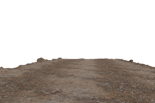 Textured brown and reddish dirt ground with small pebbles fills the lower frame. A stark, irregular horizon line divides 