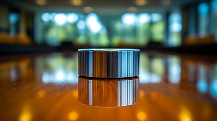 Metal Knob Reflection on Table.
