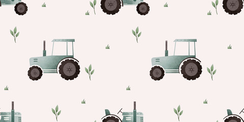 Hand drawn tractors seamless pattern. Perfect for textile, wallpaper or print design © Hanna