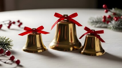 Christmas bell as ornament on Christmas tree in simple background