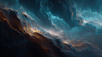 Abstract Cosmic Landscape With Glowing Particles