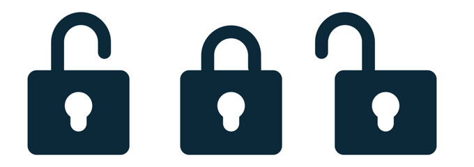 Closed and open padlock icons in minimal black design representing security access and privacy concept