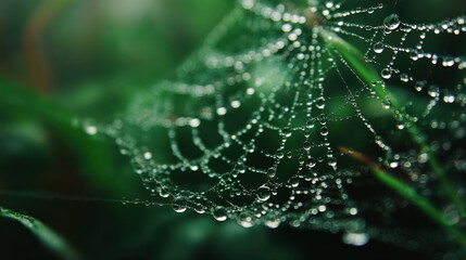 Close up of dew drops on spider web