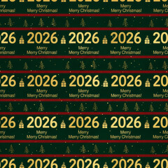 dark green background with gold 2026 numbers and trees in stripes