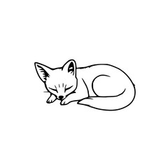 Naklejka premium Sleeping Cat – Minimalist Outline Line Art Illustration