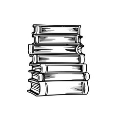 Fototapeta premium Stack of six hardcover books in black-and-white line art (hand-drawn vector illustration)