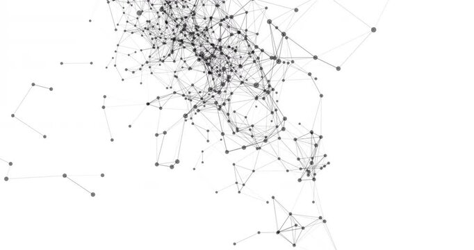 A movable interweaving of dots and lines on a white background forms a mesmerizing abstract pattern, like a living network. Their interweaving creates a sense of digital energy and endless movement.