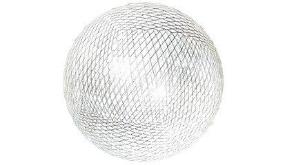 Global security shield concept, Realistic steel wire mesh sphere with industrial details, ACES 2.0 3D render.