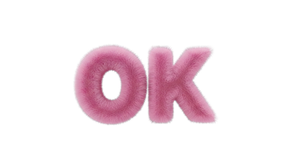 Fuzzy Pink OK Text on White Background