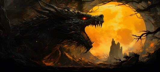 silhouette of mummy dragon ,generative AI