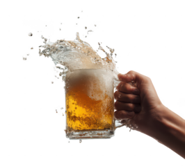 hand holding a beer mug with a splash