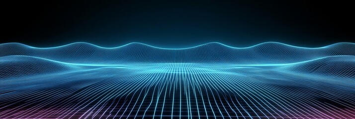 Futuristic Abstract Visualization of Neon Light Glowing Waves in a Tech-Infused Landscape Design