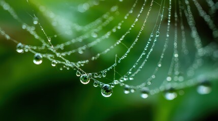 Delicate spider web with sparkling dew drops